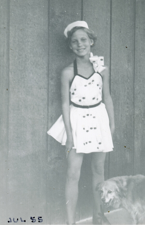 Young Sheri Tingey in a self-made summer dress